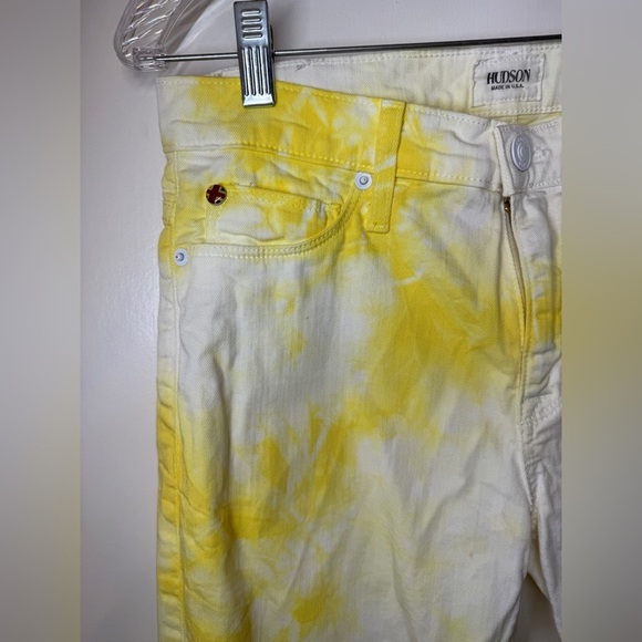 Hudson Yellow White Tie Dye Skinny Zipper Fly Jeans Made in the USA Size 28 - Picture 4 of 15